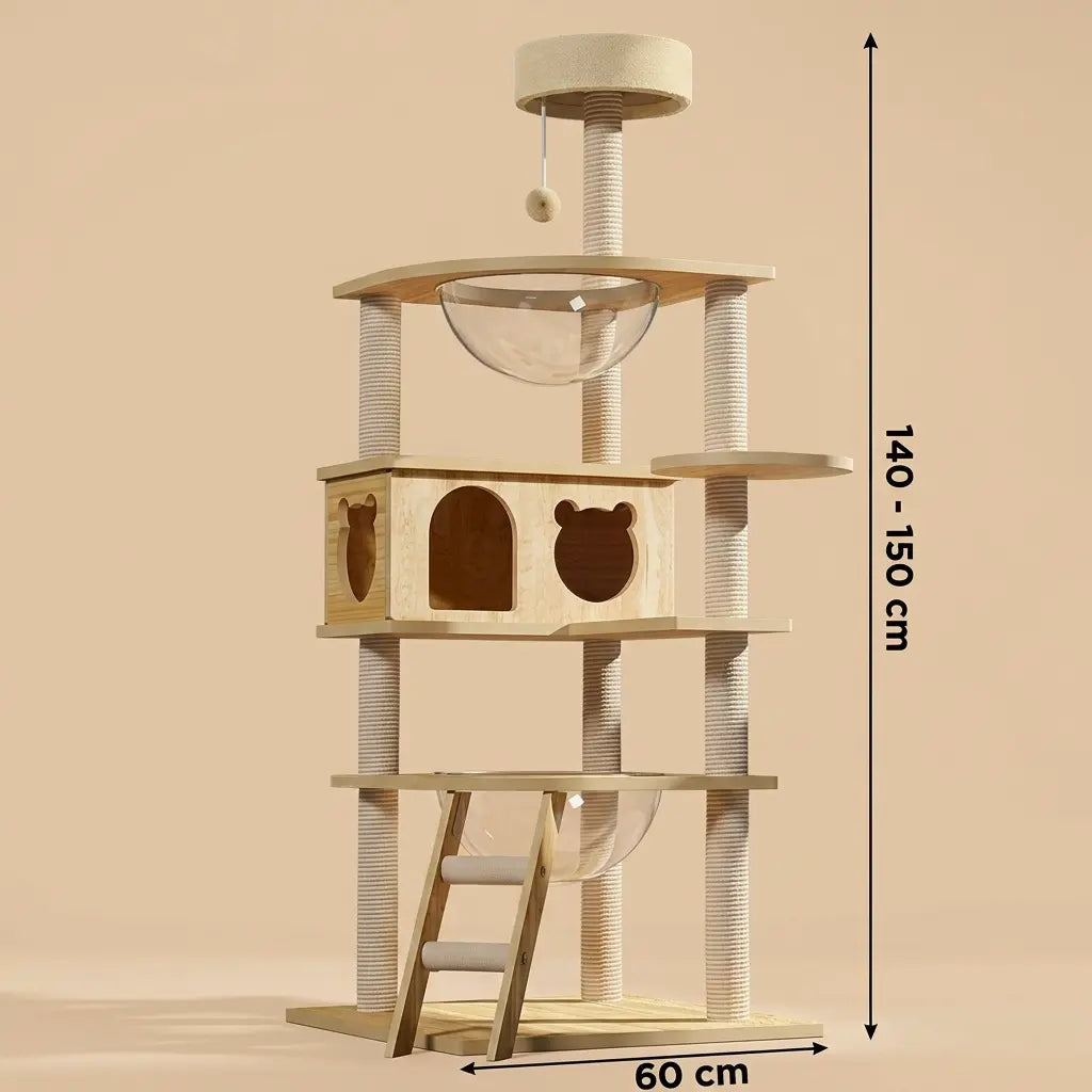 arbre à chat bois avec hamac plateforme et échelle pour chat appartement