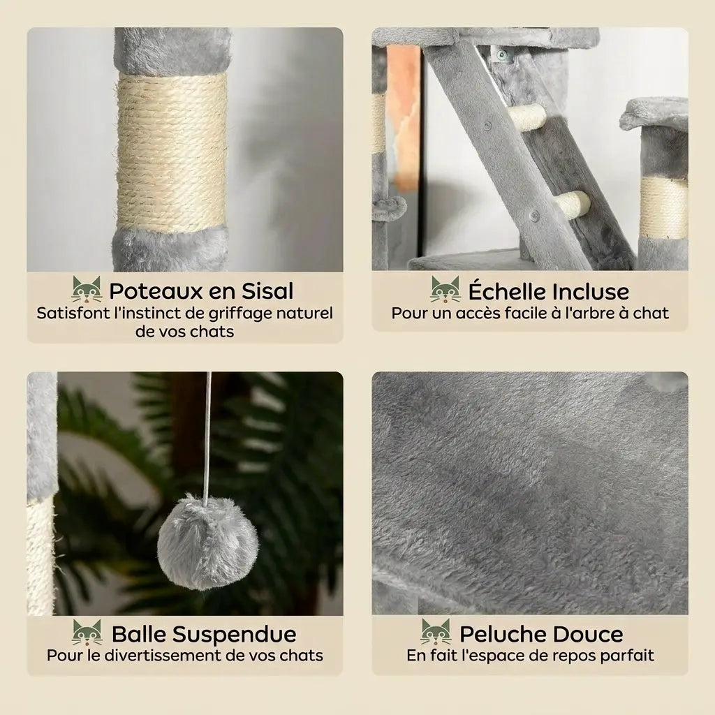 arbre à chat haut avec poteaux sisal échelle et peluche douce pour chat
