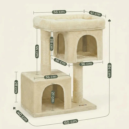 Dimensions de l'arbre à chat pour appartement avec niches et couchage surélevé