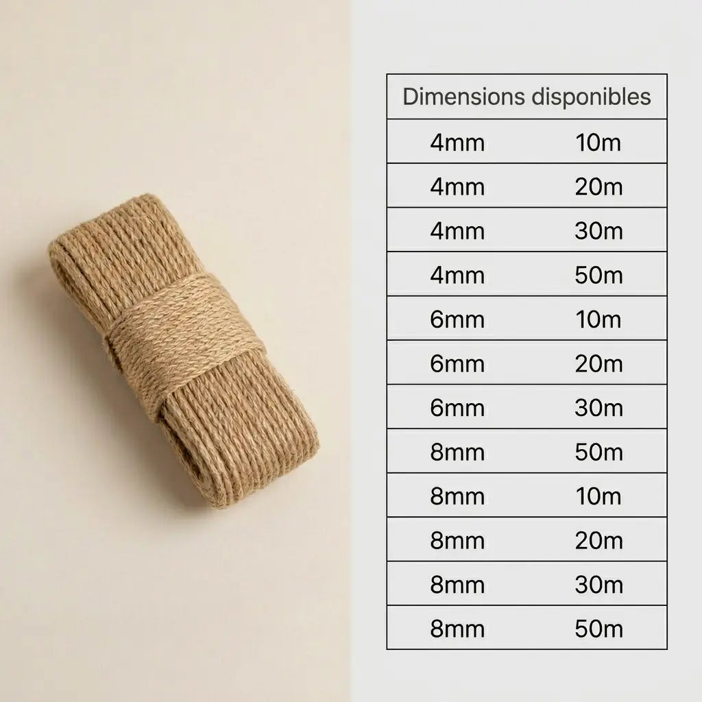 corde en sisal pour griffoir chat avec dimensions disponibles