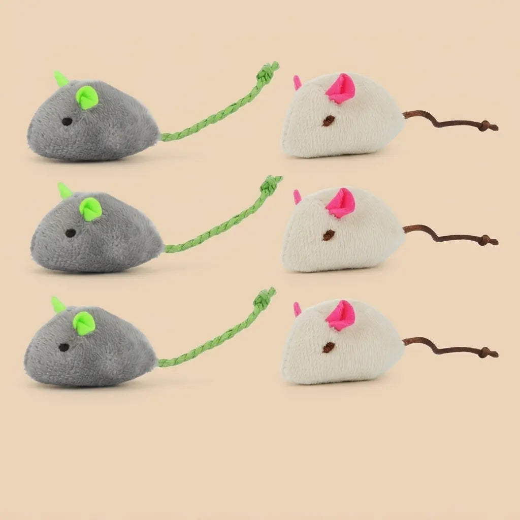 doudous pour chat gris et blanc en peluche avec cordes colorées