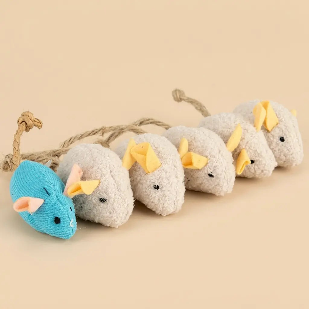 doudous pour chat en peluche souris multicolores avec cordes