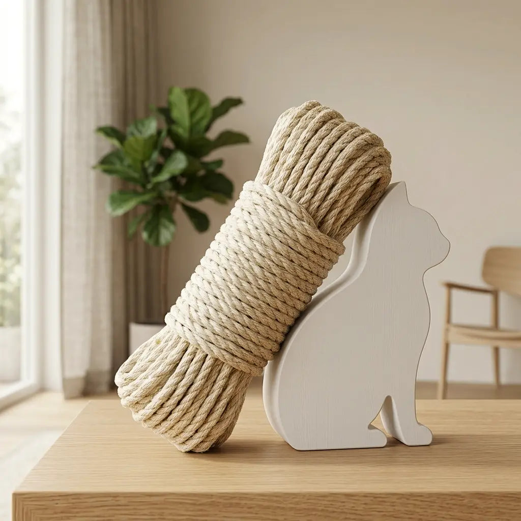 ficelle pour arbre à chat en sisal posée dans un intérieur moderne style scandinave