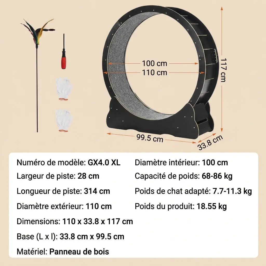 grande roue pour chat d’appartement modèle XL en bois noir