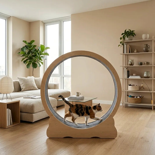 roue pour chat dans un salon moderne appartement