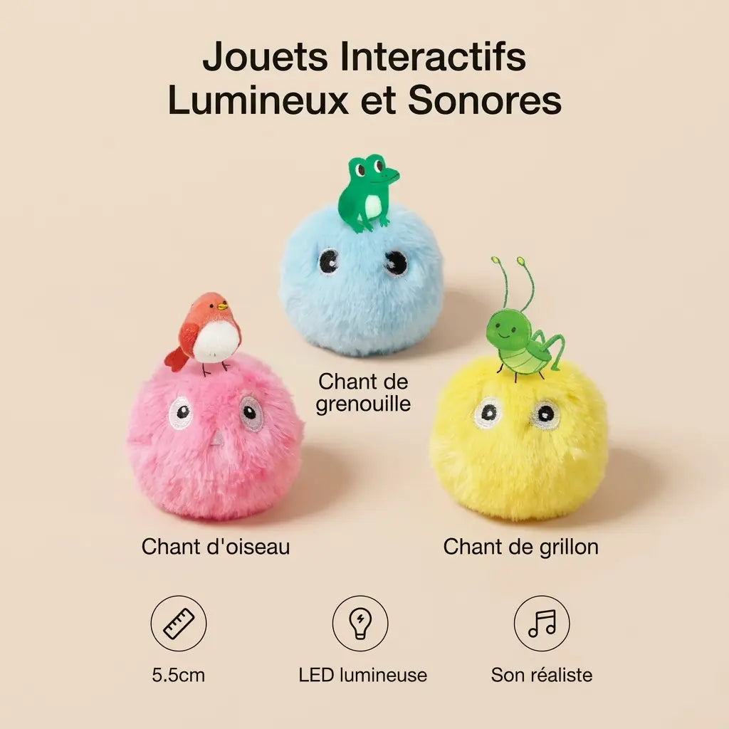 peluches interactives pour chaton avec sons oiseau grenouille grillon