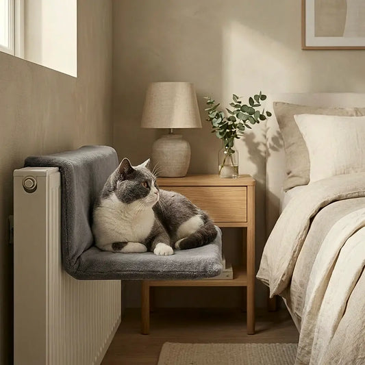 lit radiateur pour chat avec un chat dans une chambre cosy et moderne