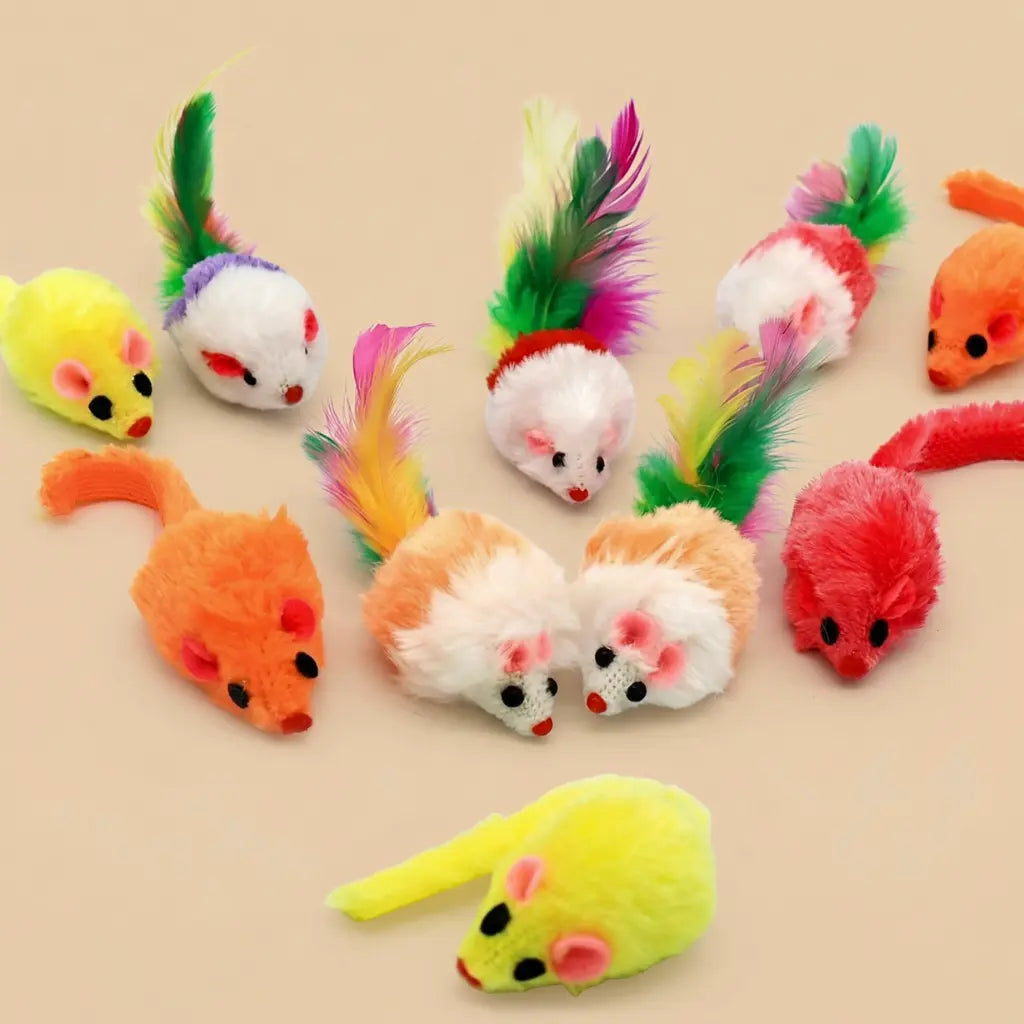 peluches pour chat en forme de souris colorées avec plumes