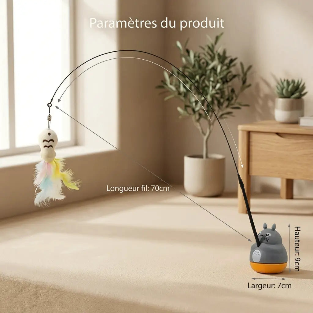 plumeau chat avec dimensions et tige flexible pour jeu interactif