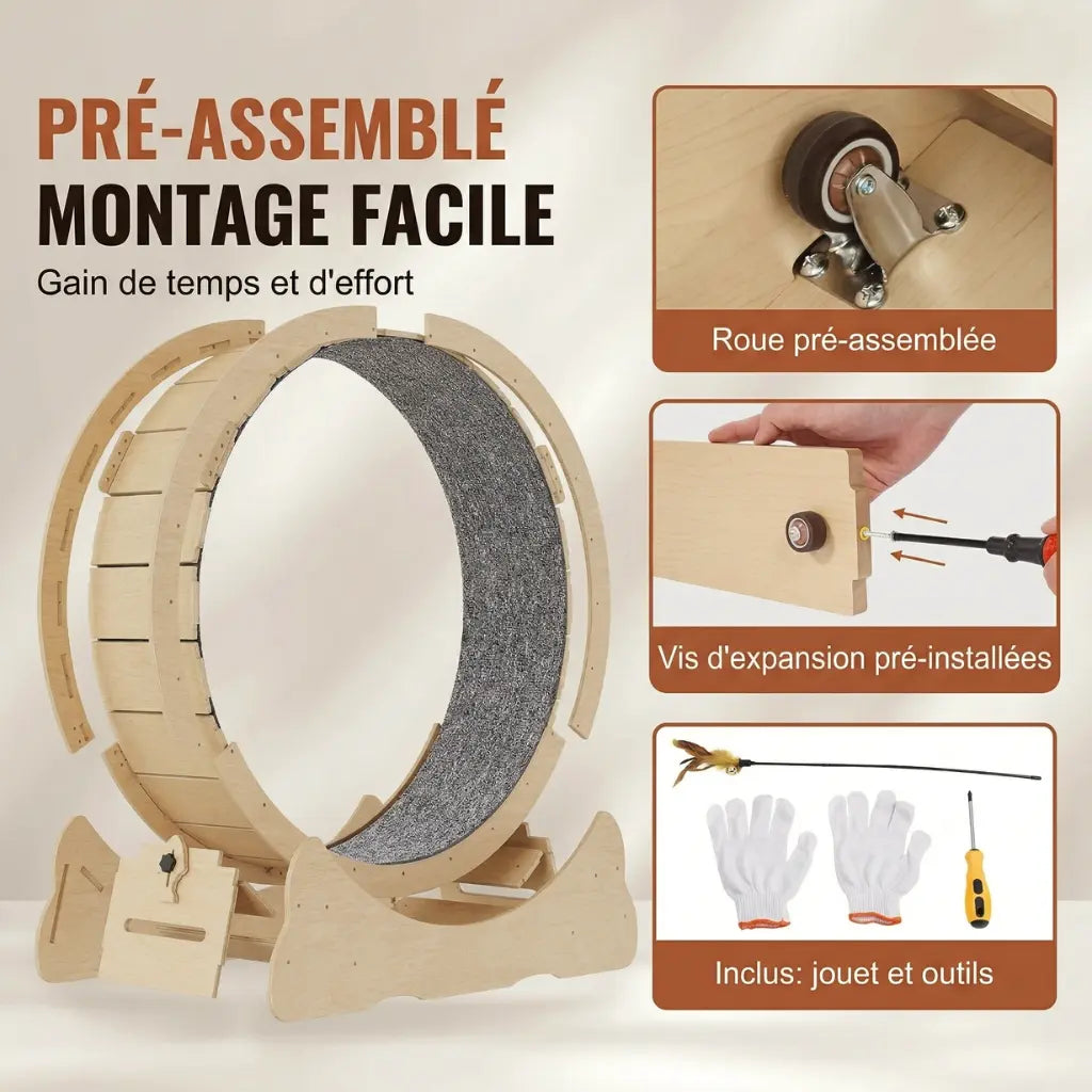 roue pour chat d’appartement pré assemblée montage facile avec outils inclus