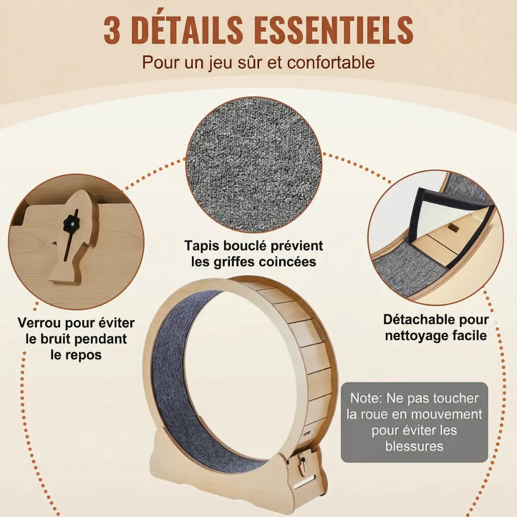 roue pour chat avec tapis anti griffes système silencieux et démontable