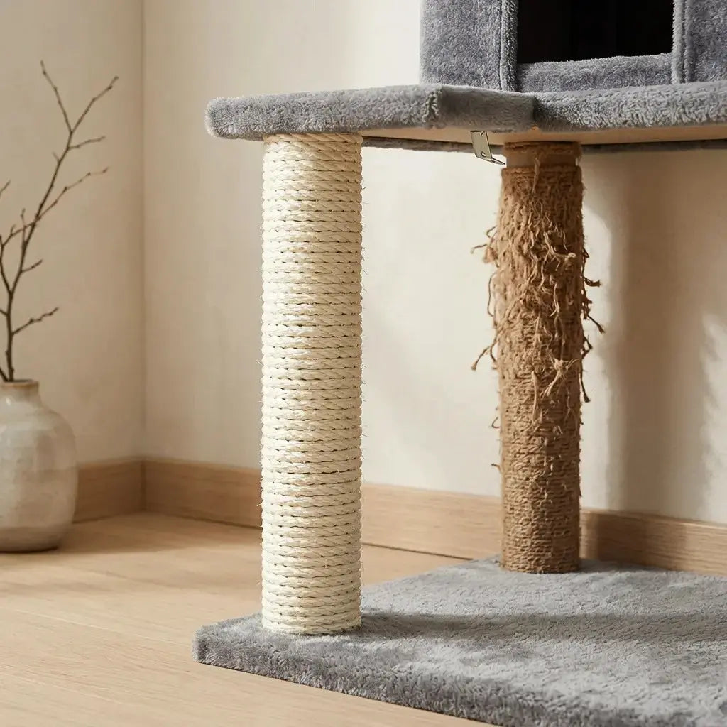 comparaison d’un griffoir avec sisal pour arbre à chat neuf et usé