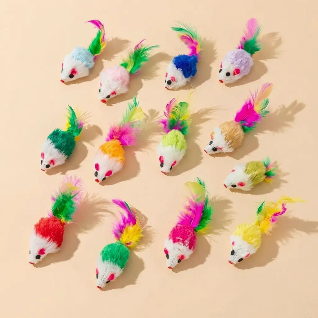 souris pour chat avec plumes colorées en jouet stimulant