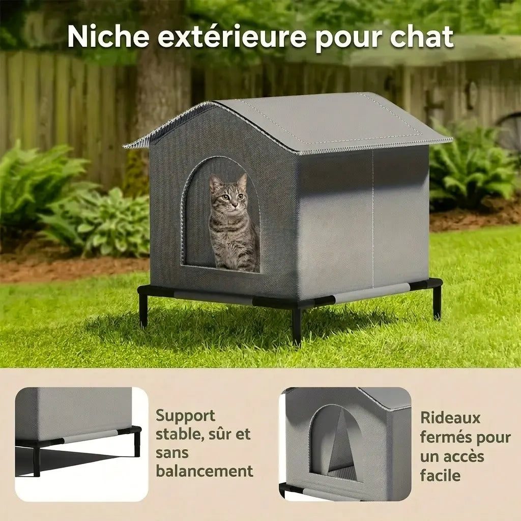 Abris chat extérieur imperméable avec structure stable et entrée protégée pour un espace sécurisé et apaisant.