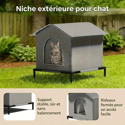 Abris chat extérieur imperméable avec structure stable et entrée protégée pour un espace sécurisé et apaisant.