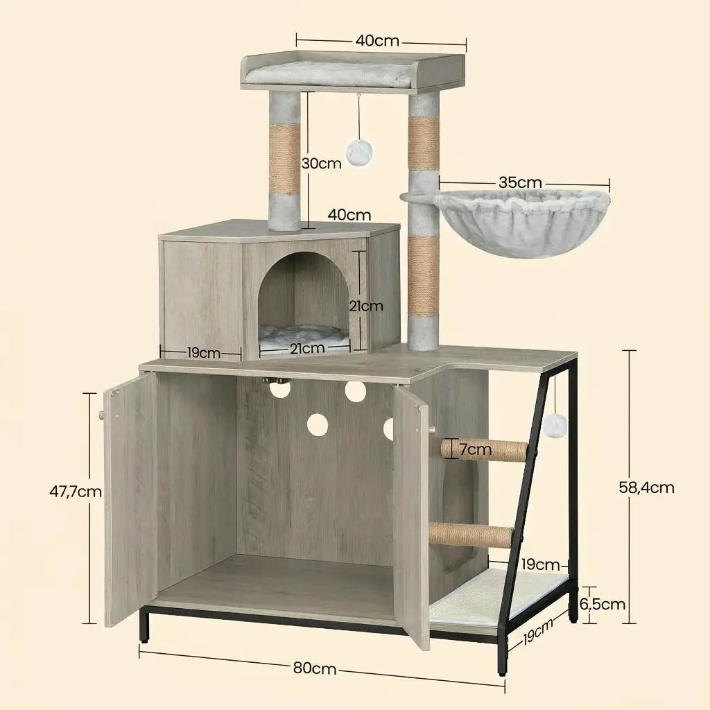 achat arbre moderne avec dimensions détaillées meuble pour chat avec niche et hamac