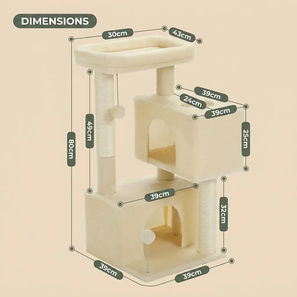 arbre à chat 1m beige avec niche double griffoirs et plateforme de repos