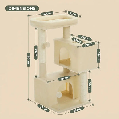 arbre à chat 1m beige avec niche double griffoirs et plateforme de repos
