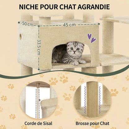 arbre à chat 2 mètres avec niche agrandie et corde en sisal robuste pour le confort et le jeu du chat