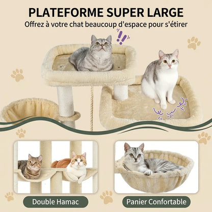 arbre à chat 2 mètres avec hamacs, panier confortable et plateformes larges pour le repos des chats  