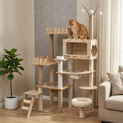 arbre à chat bois naturel avec plateformes sécurisées et espaces de repos pour chat