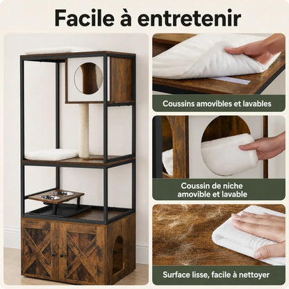 Coussins et niche amovibles et lavables, surface facile à nettoyer