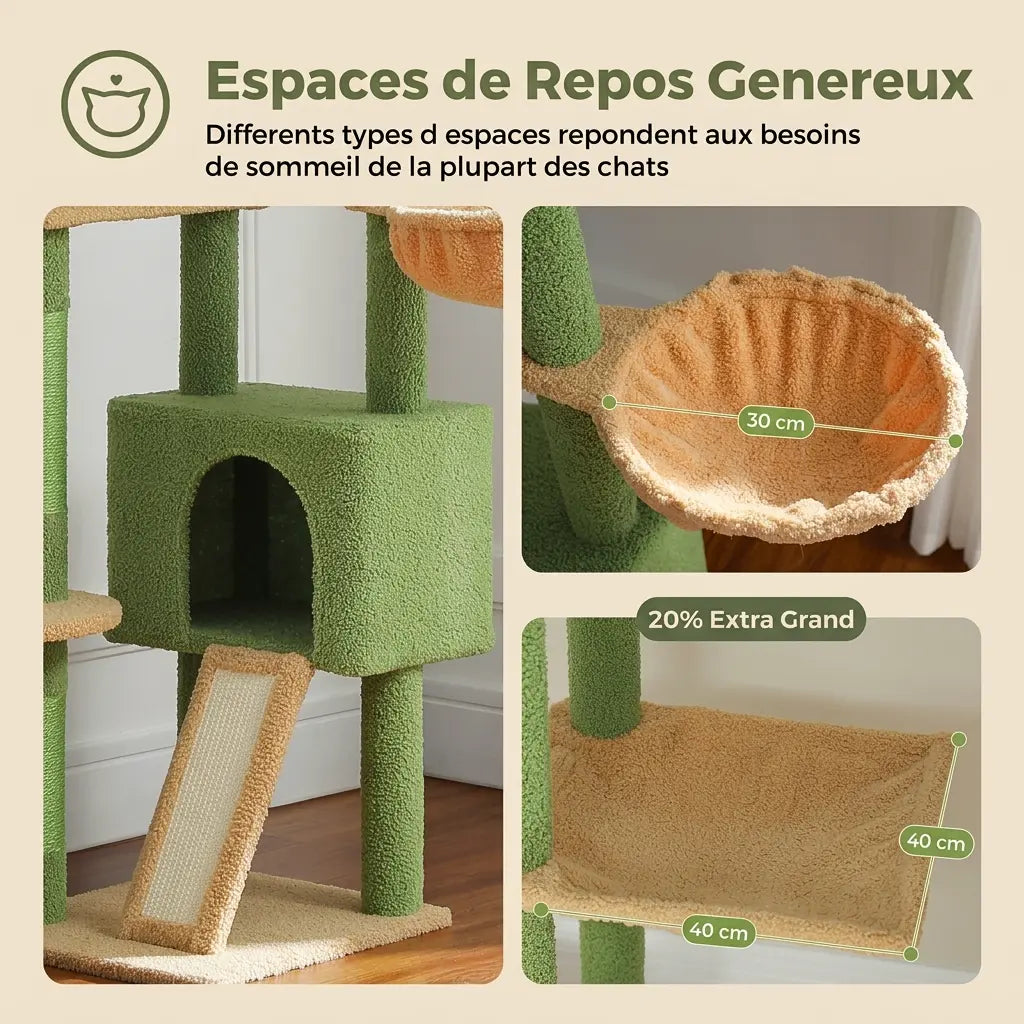 arbre à chat cactus avec espaces de repos larges et hamac confortable pour chat