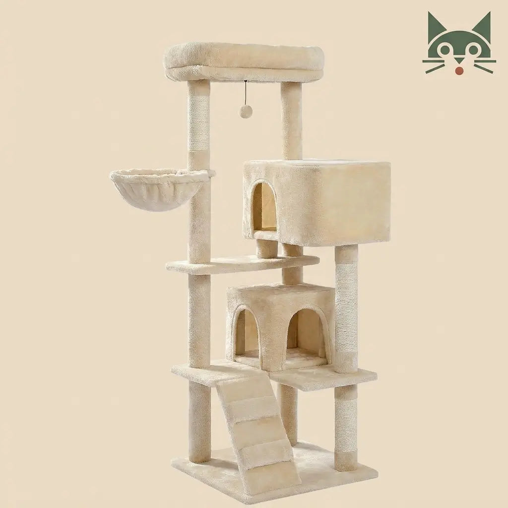 arbre à chat de qualité beige multifonction avec plateformes niches et hamac confortable