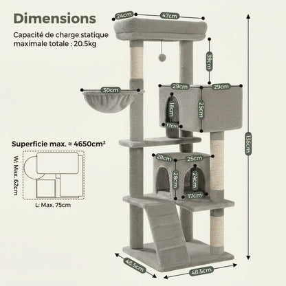 arbre à chat de qualité avec dimensions détaillées structure stable et compacte pour intérieur