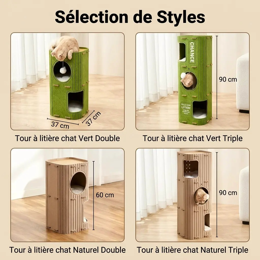 comparatif arbre à chat ultra design extérieur avec différents modèles vert et bois naturel