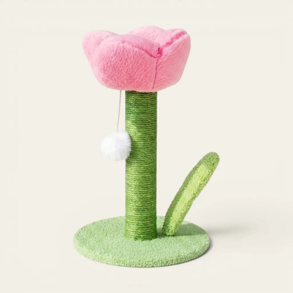 Arbre à chat design fleur rose clair avec poteau griffoir en sisal et jouet suspendu pour chat