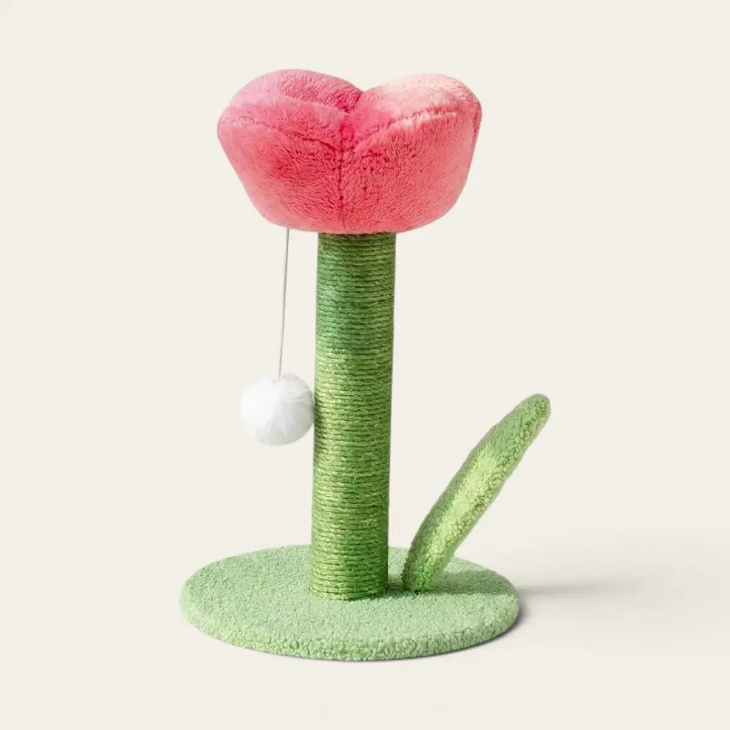 Arbre à chat design fleur rose avec griffoir en sisal et balle suspendue pour chat d'intérieur