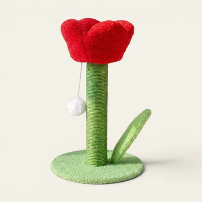 Arbre à chat design fleur rouge décoratif avec griffoir en sisal et jouet suspendu pour stimuler le chat