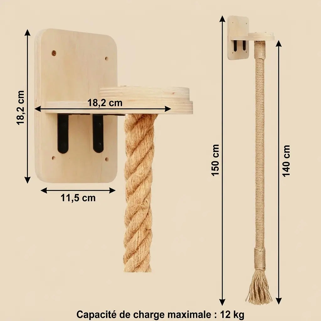 arbre à chat design mural avec corde murale suspendue pour grimper et jouer