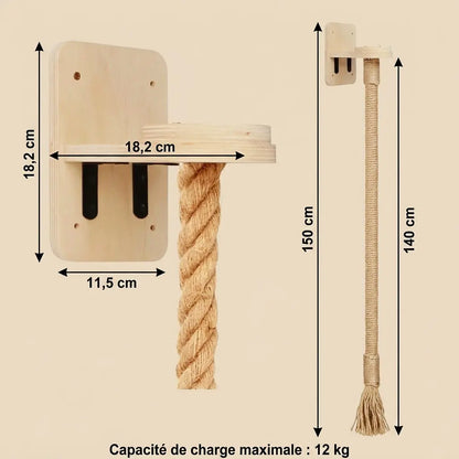 arbre à chat design mural avec corde murale suspendue pour grimper et jouer
