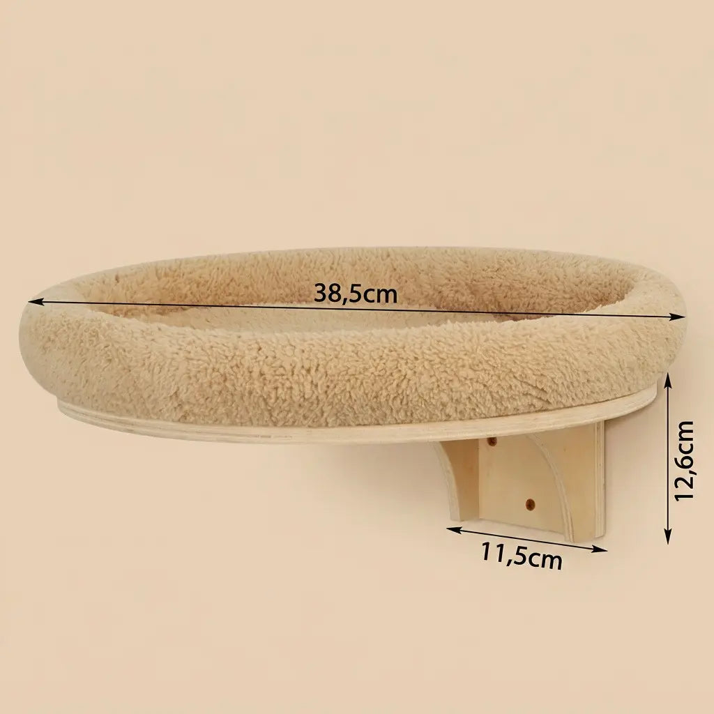 arbre à chat design mural avec panier mural rond en bois et coussin moelleux