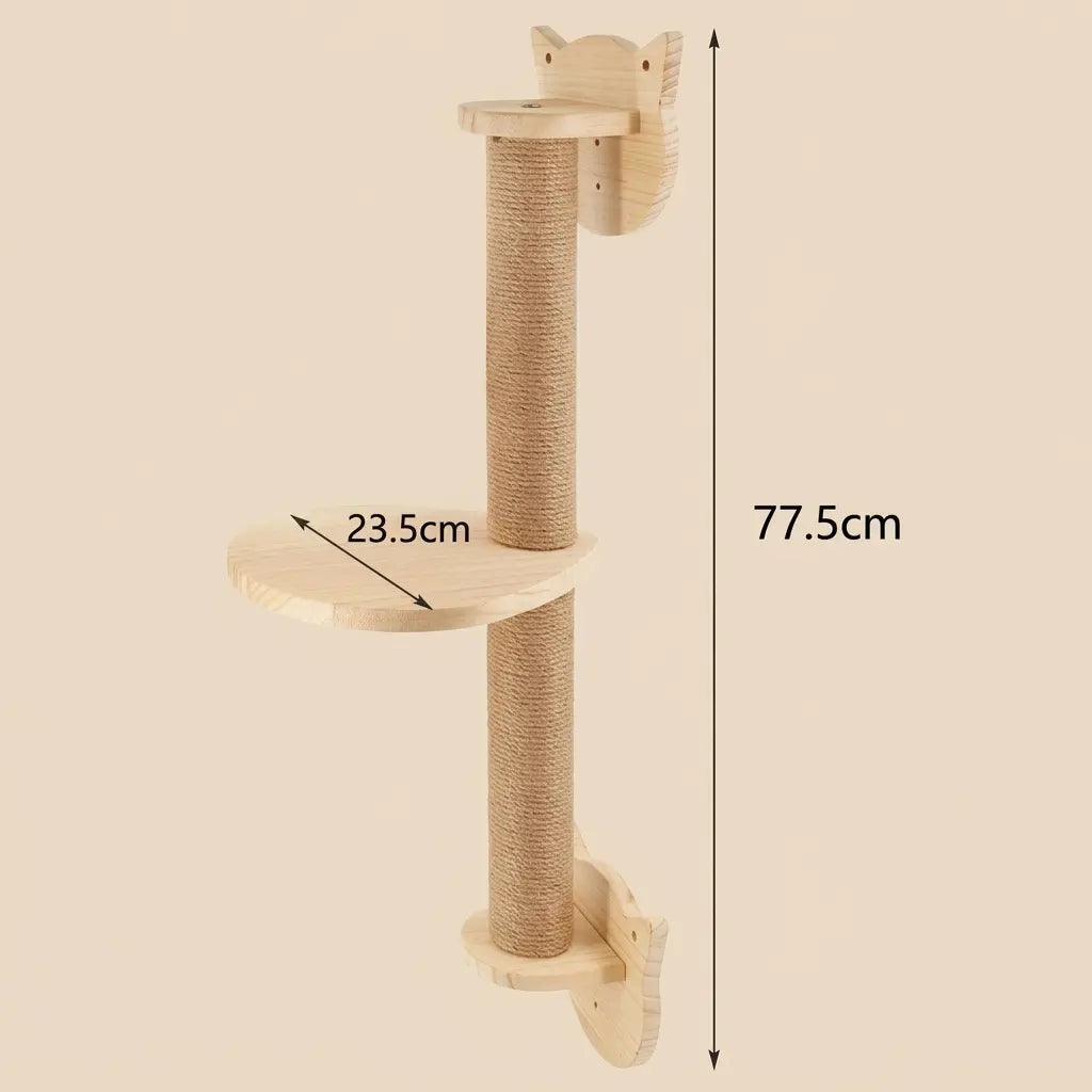 arbre à chat design mural avec poteau griffoir vertical et plateforme en bois
