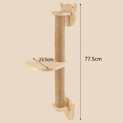 arbre à chat design mural avec poteau griffoir vertical et plateforme en bois