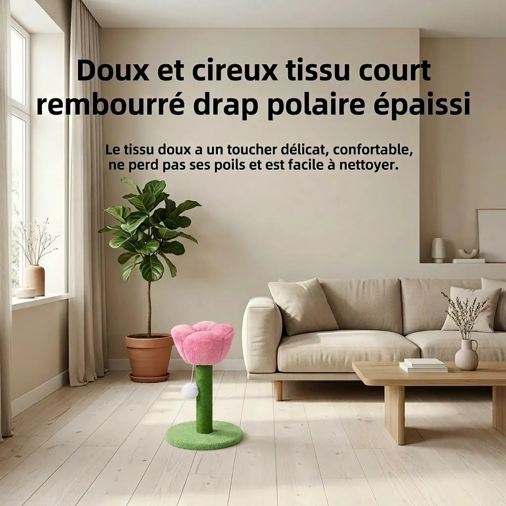 arbre à chat design avec tissu doux et surface confortable dans un salon moderne