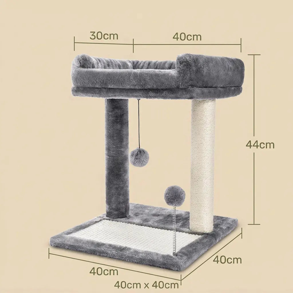 Dimensions de l'arbre à chat en promotion avec couchage confortable et base stable de 40 cm