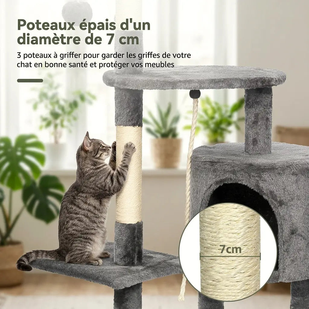 Arbre à chat en solde avec poteaux en sisal épais pour l’entretien des griffes et la protection des meubles