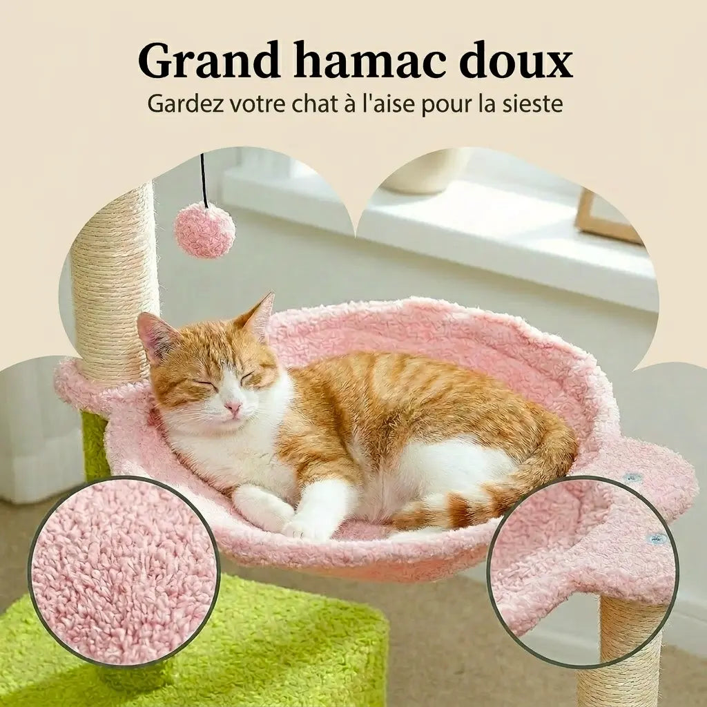 arbre à chat fleurs avec hamac doux confortable pour sieste de chat