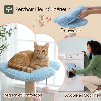 arbre à chat fleurs avec coussin détachable lavable en machine et surface confortable
