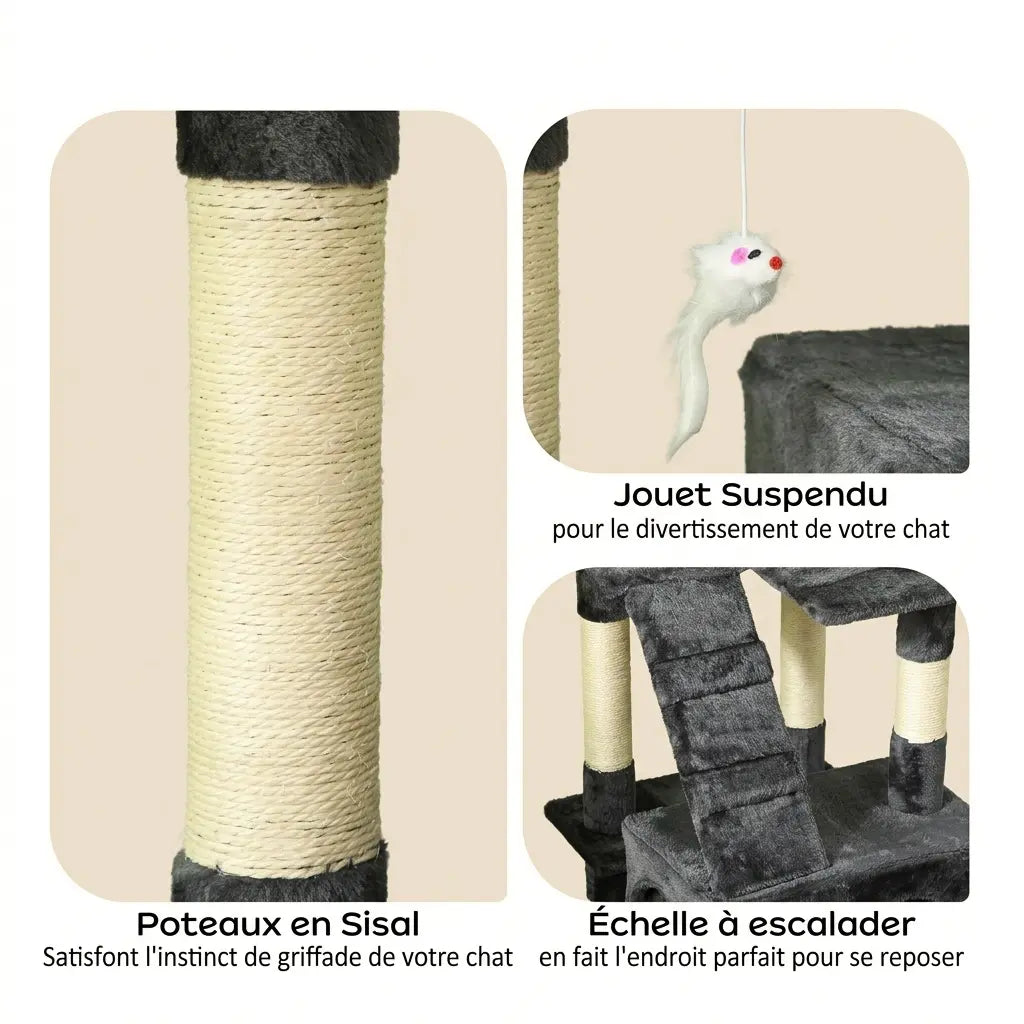 arbre à chat géant avec poteaux en sisal jouet suspendu et échelle pour escalade