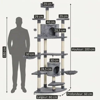 arbre à chat géant xxl dimensions hauteur 200 cm structure stable avec plusieurs niveaux