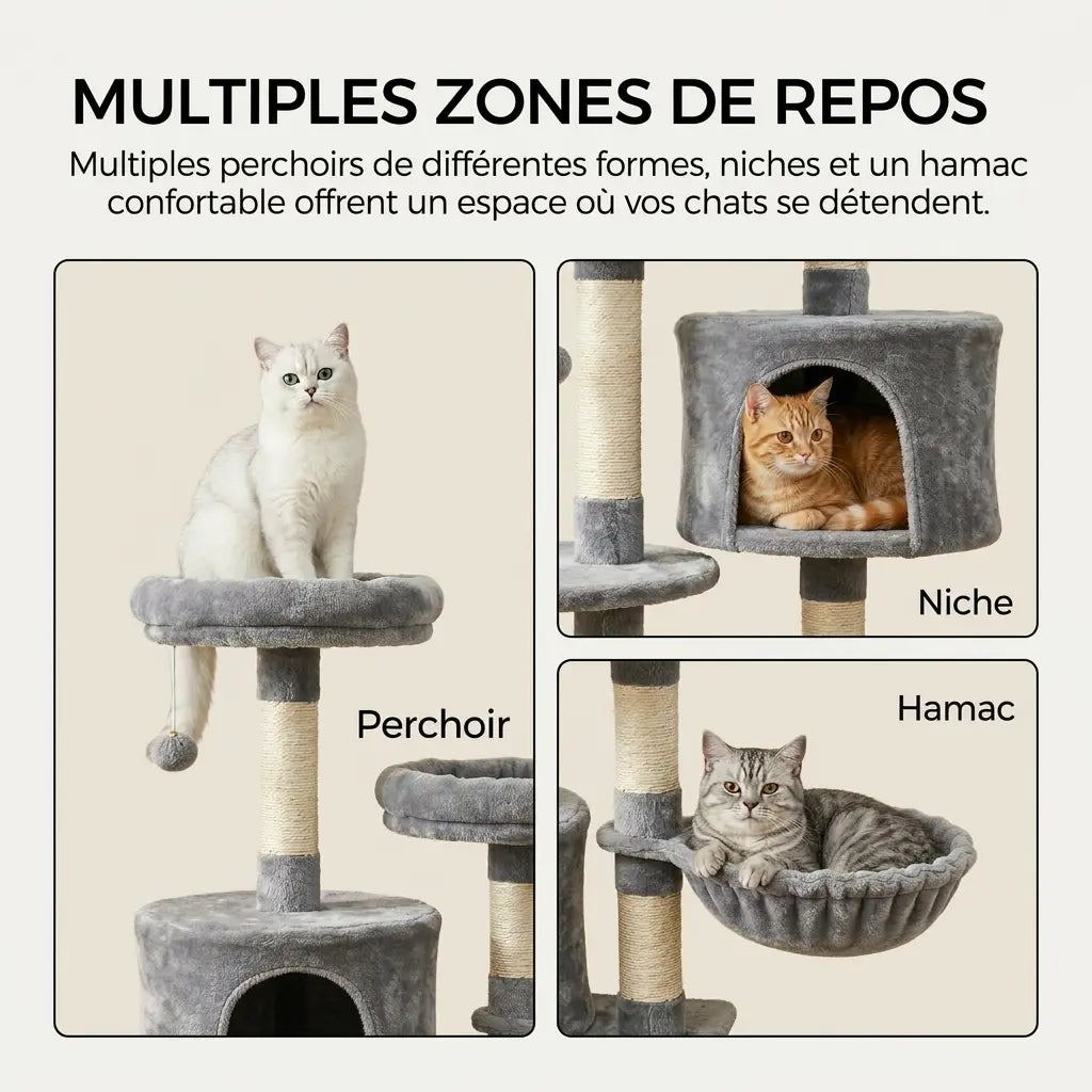arbre à chat géant xxl avec multiples zones de repos perchoir niche et hamac confortable
