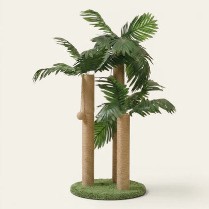 Arbre à chat griffoir palmier tropical avec plusieurs troncs en sisal et grandes feuilles décoratives pour chats