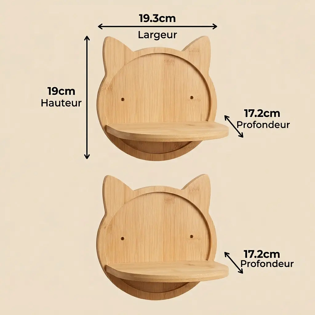 arbre à chat mural angle avec étagère murale forme tête de chat en bois