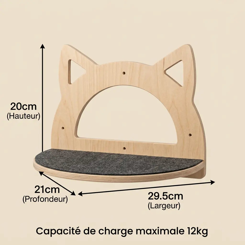 arbre à chat mural angle avec niche murale en bois forme tête de chat