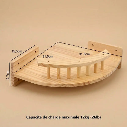 arbre à chat mural angle avec plateforme d'angle murale en bois naturel